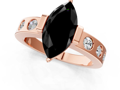 Rose gold Fancy Black Marquise Cut Brilliant Channel-Set Diamond Ring with Bezel Prong Setting_1