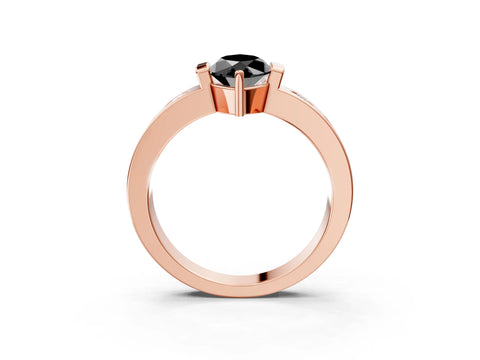 Rose gold Fancy Black Marquise Cut Brilliant Channel-Set Diamond Ring with Bezel Prong Setting_3