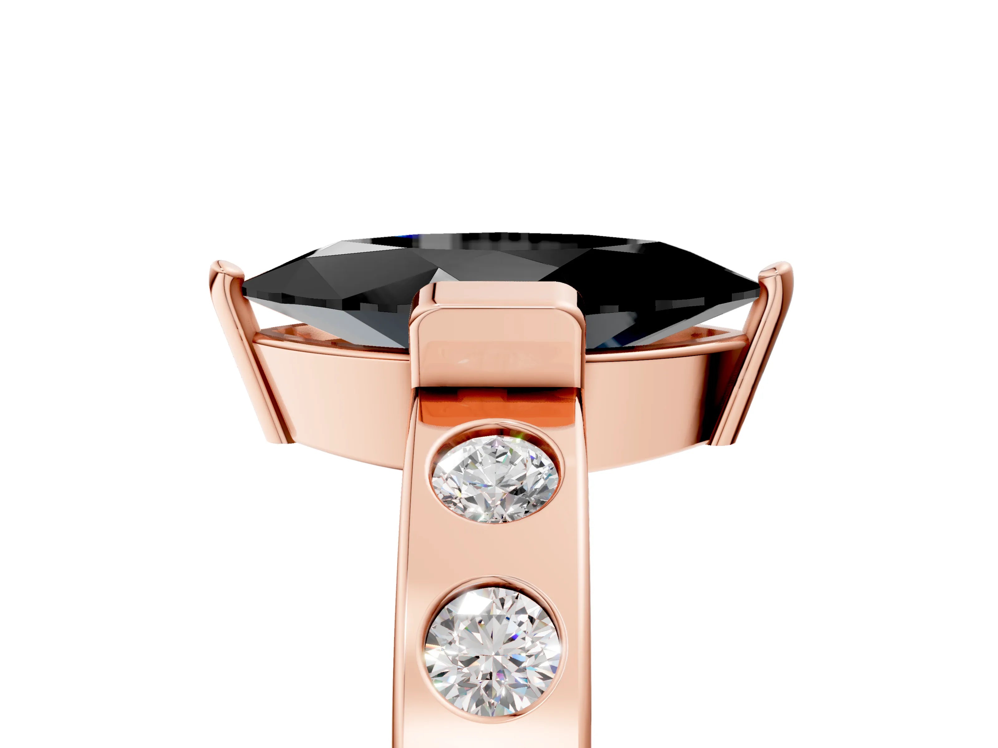 Rose gold Fancy Black Marquise Cut Brilliant Channel-Set Diamond Ring with Bezel Prong Setting_5
