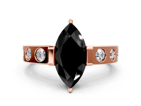 Rose gold Fancy Black Marquise Cut Brilliant Channel-Set Diamond Ring with Bezel Prong Setting