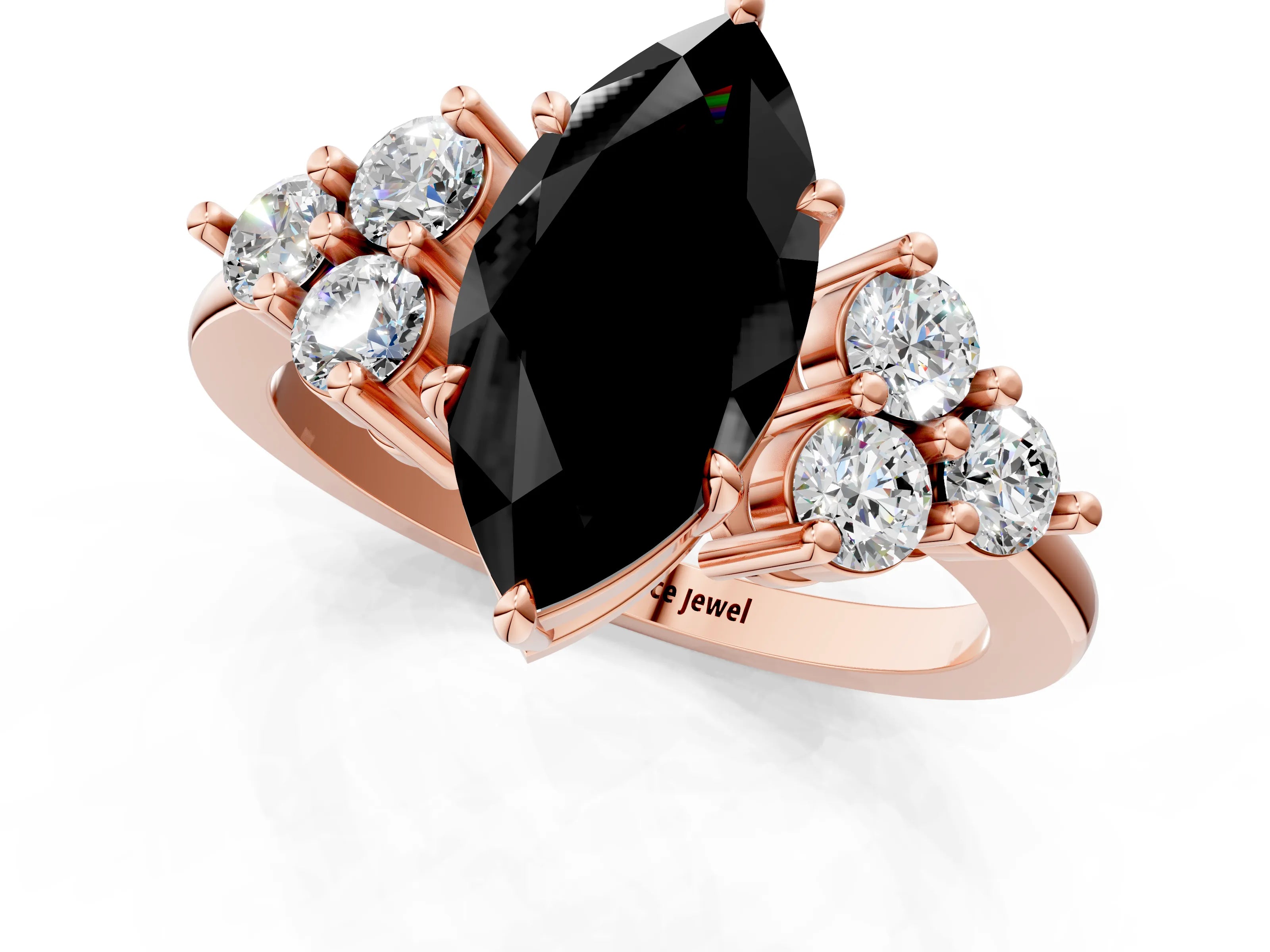 Rose gold Fancy Black Marquise Cut Brilliant Diamond Cluster Accent Solitaire Ring with Prong Setting_1