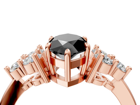 Rose gold Fancy Black Marquise Cut Brilliant Diamond Cluster Accent Solitaire Ring with Prong Setting_4