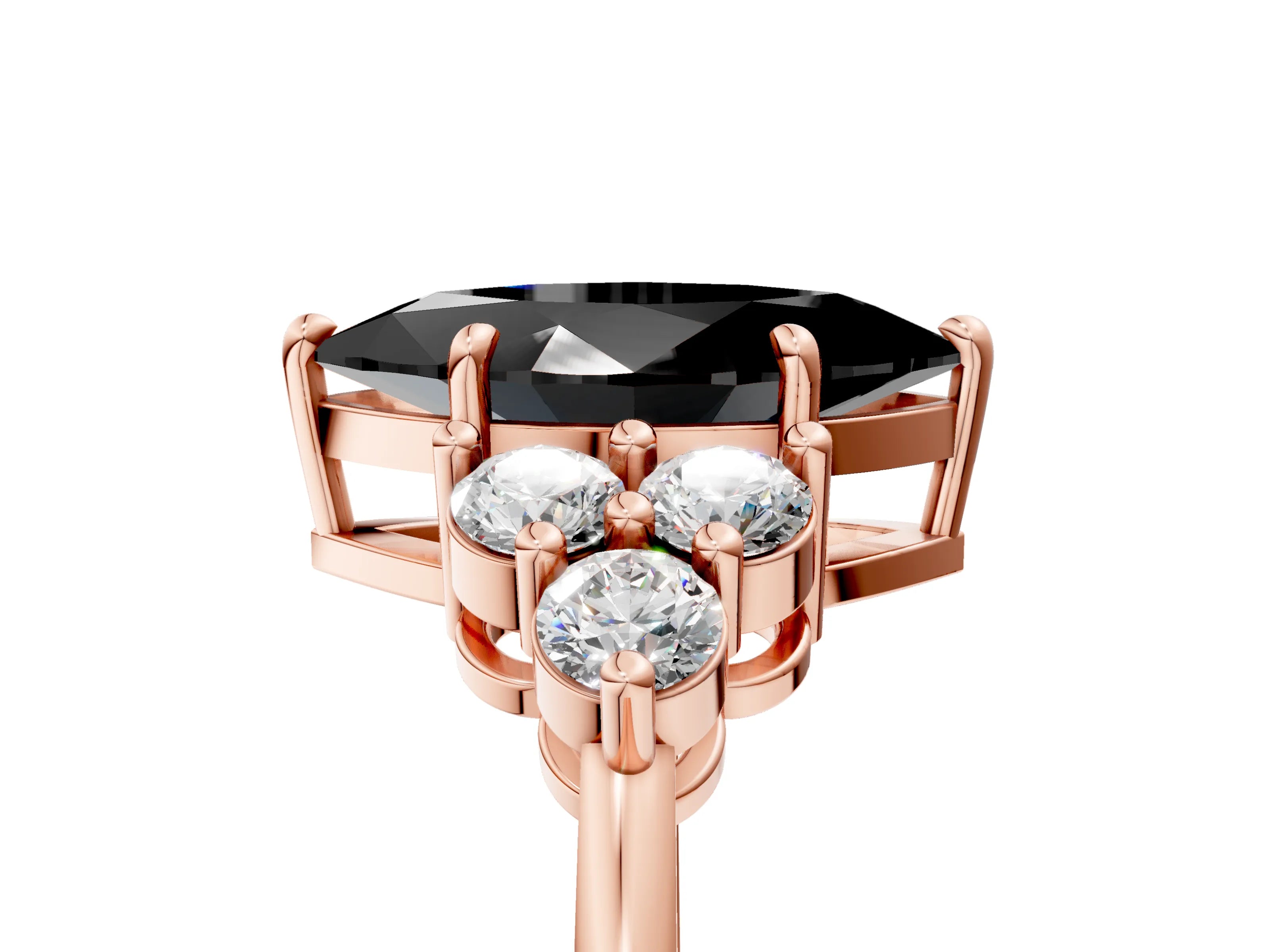Rose gold Fancy Black Marquise Cut Brilliant Diamond Cluster Accent Solitaire Ring with Prong Setting_5