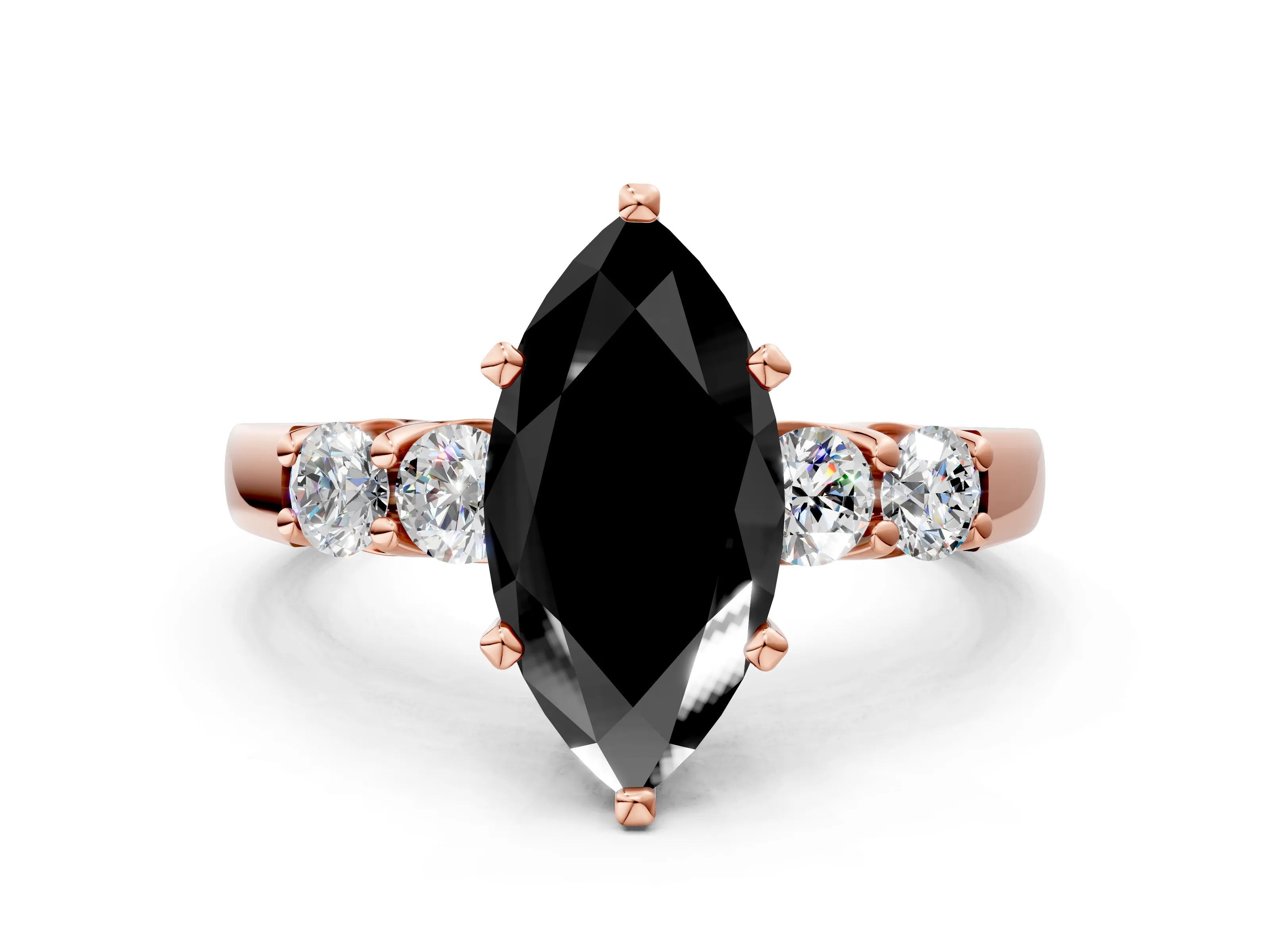 Rose gold Fancy Black Marquise Cut Brilliant Diamond Five-Stone Engagement Ring with Prong Setting on a Classic Band_3