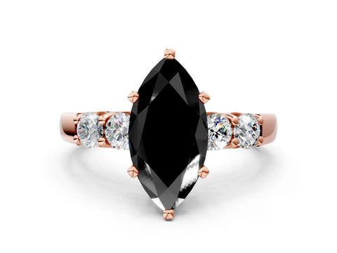 Rose gold Fancy Black Marquise Cut Brilliant Diamond Five-Stone Engagement Ring with Prong Setting on a Classic Band_3