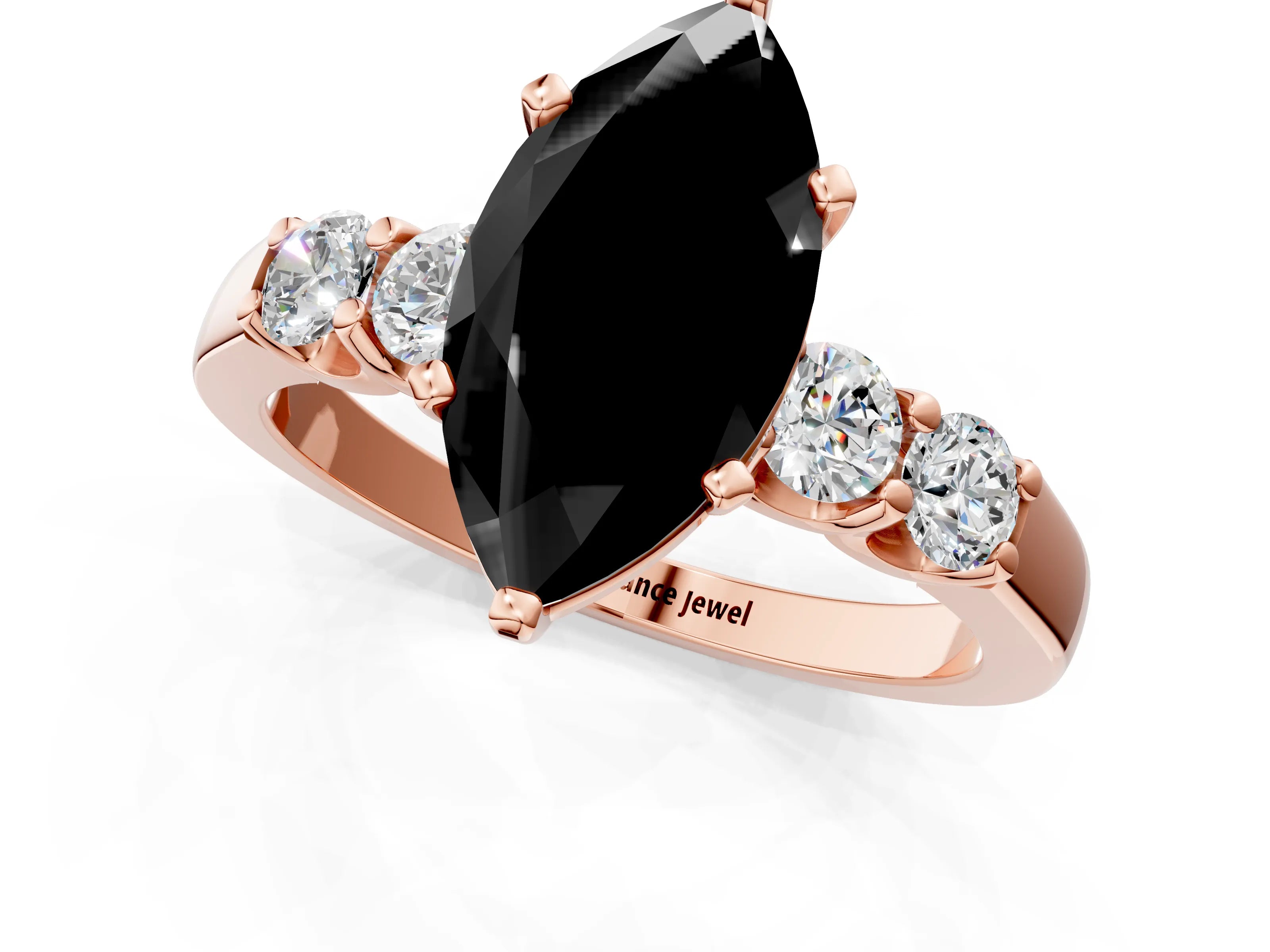Rose gold Fancy Black Marquise Cut Brilliant Diamond Five-Stone Engagement Ring with Prong Setting on a Classic Band_4