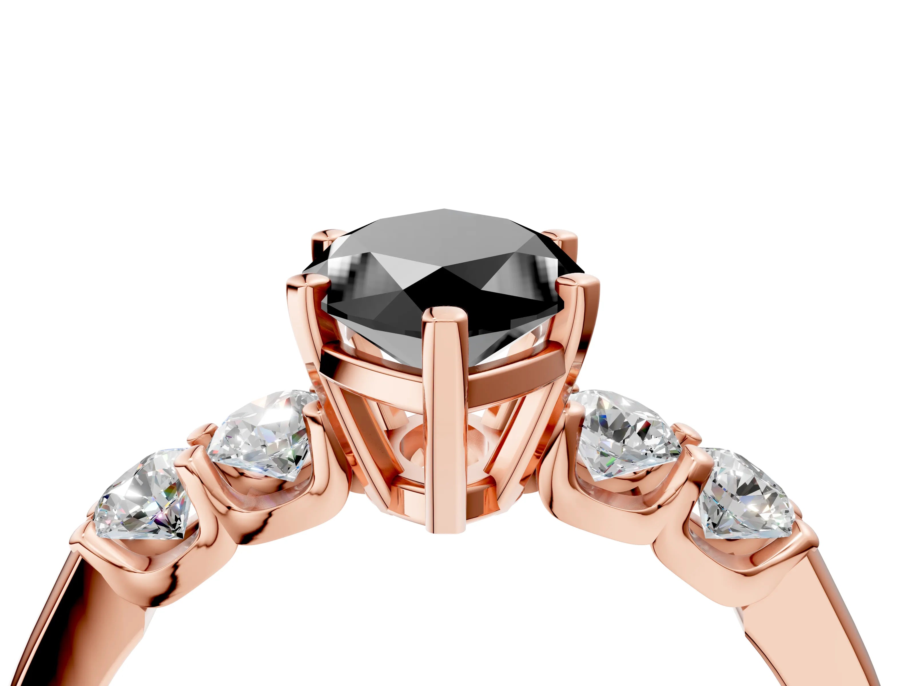 Rose gold Fancy Black Marquise Cut Brilliant Diamond Five-Stone Engagement Ring with Prong Setting on a Classic Band_7