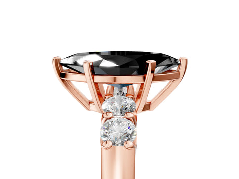 Rose gold Fancy Black Marquise Cut Brilliant Diamond Five-Stone Engagement Ring with Prong Setting on a Classic Band_8