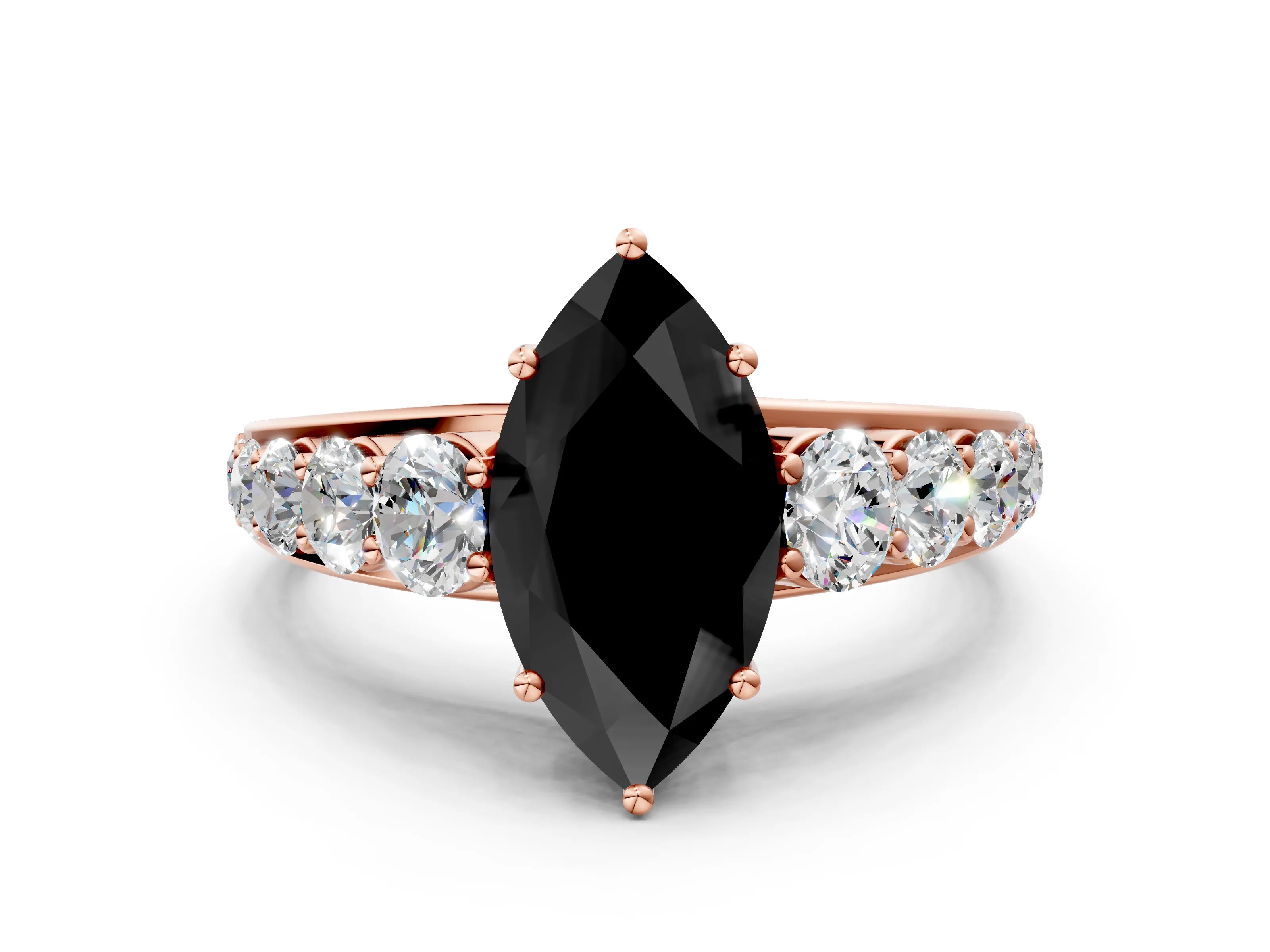 Rose gold Fancy Black Marquise Cut Brilliant Diamond Pavé Band with Six-Prong Setting