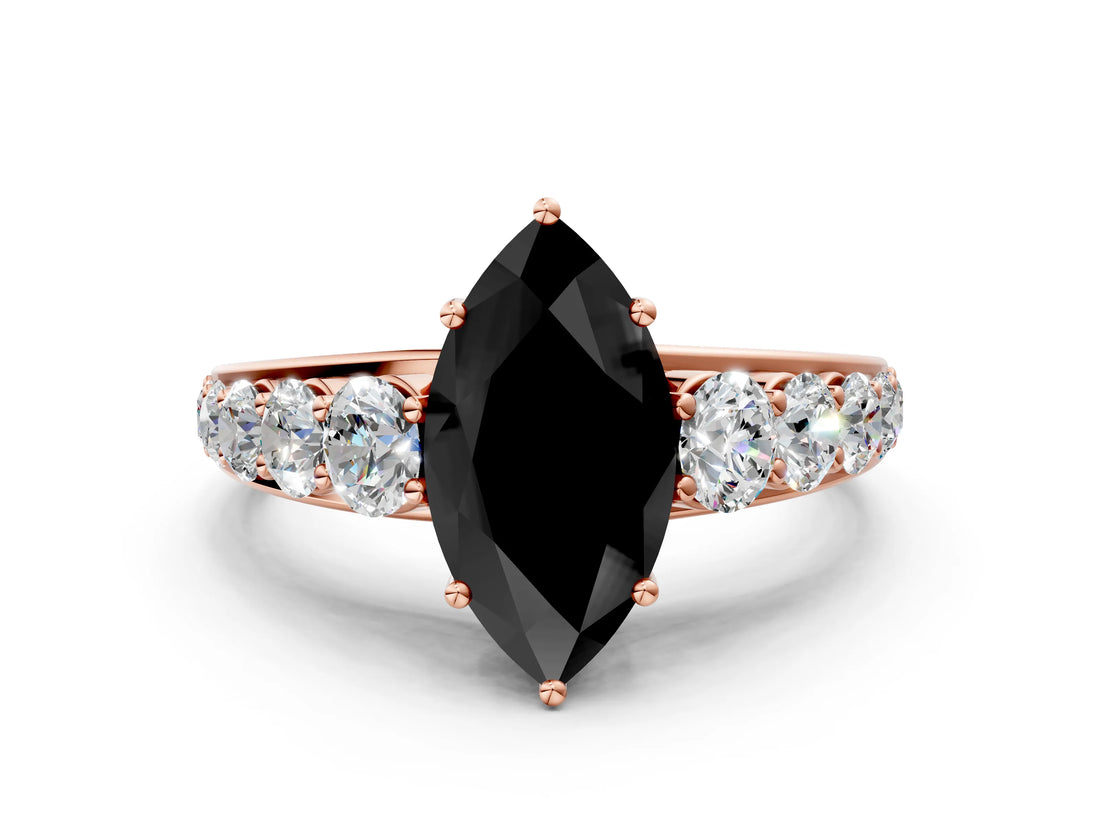 Rose gold Fancy Black Marquise Cut Brilliant Diamond Pavé Band with Six-Prong Setting
