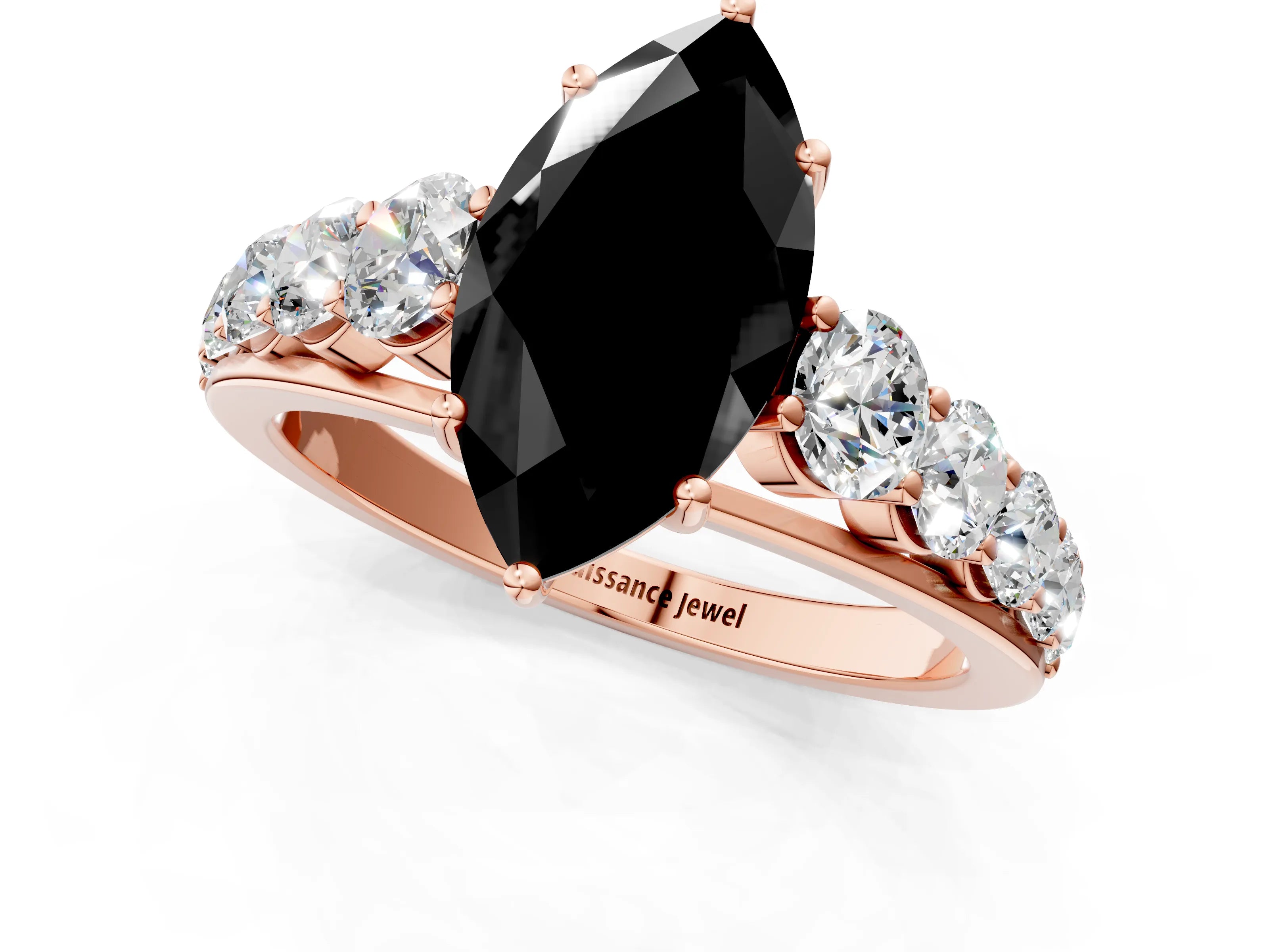 Rose gold Fancy Black Marquise Cut Brilliant Diamond Pavé Band with Six-Prong Setting_1