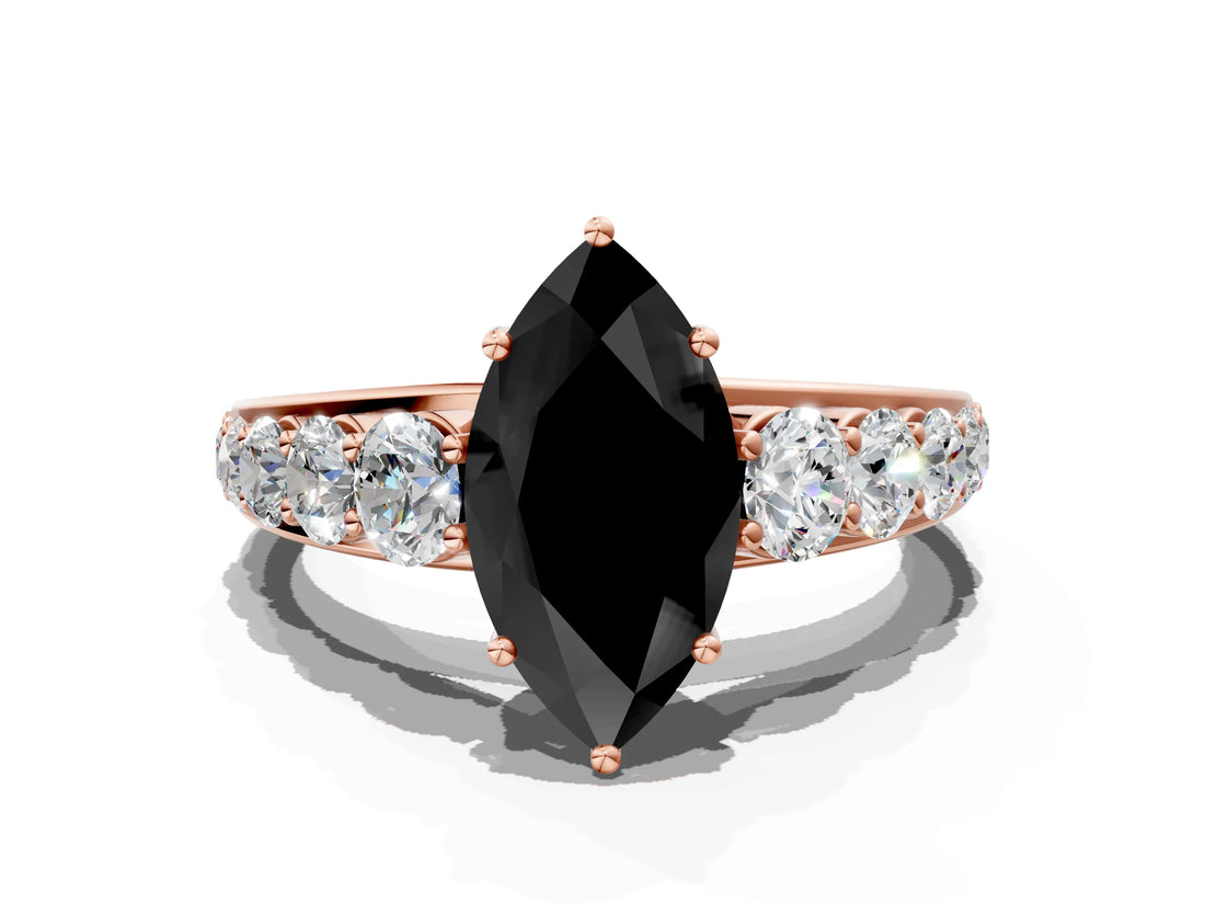 Rose gold Fancy Black Marquise Cut Brilliant Diamond Pavé Band with Six-Prong Setting_12
