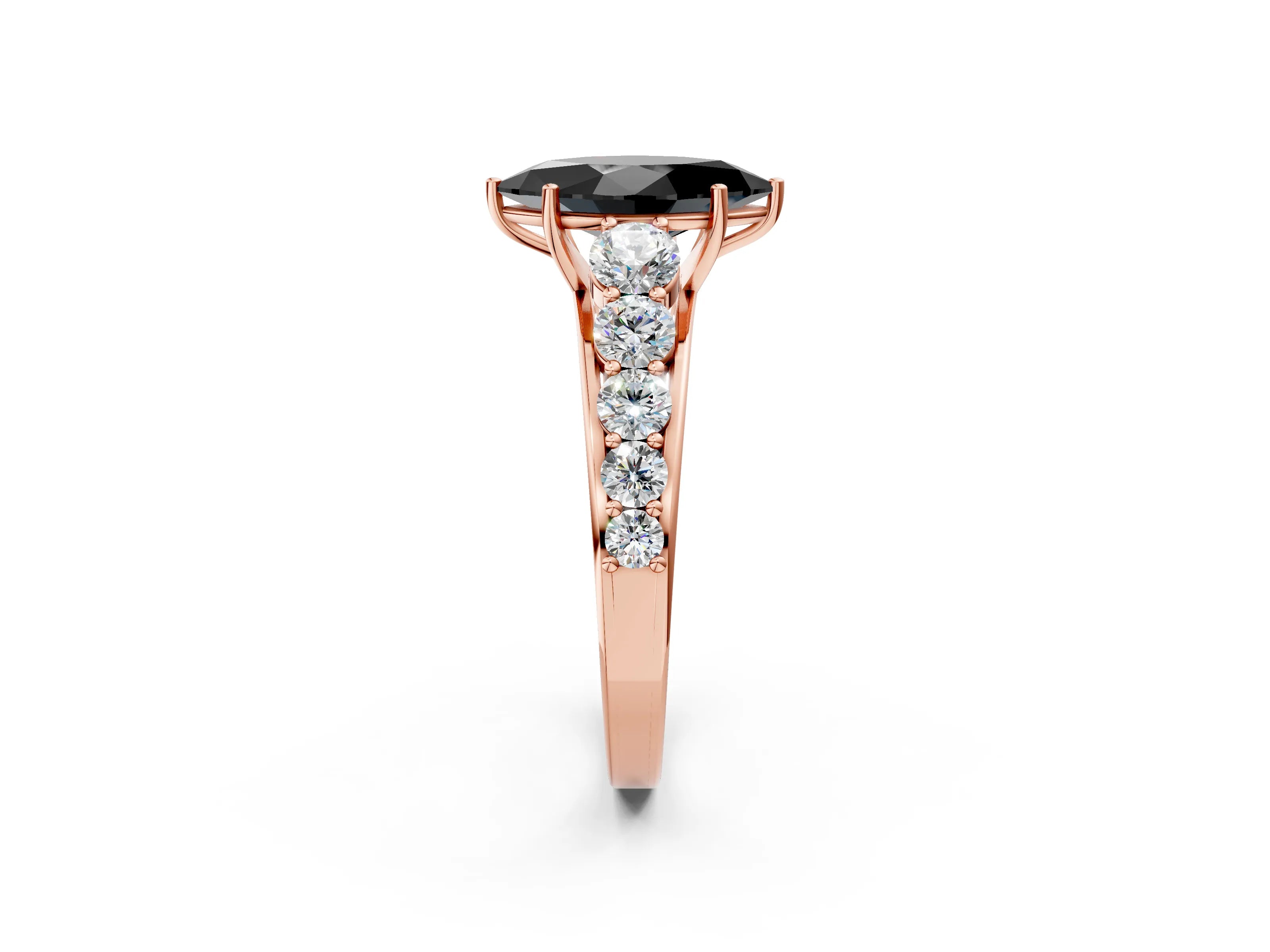 Rose gold Fancy Black Marquise Cut Brilliant Diamond Pavé Band with Six-Prong Setting_2