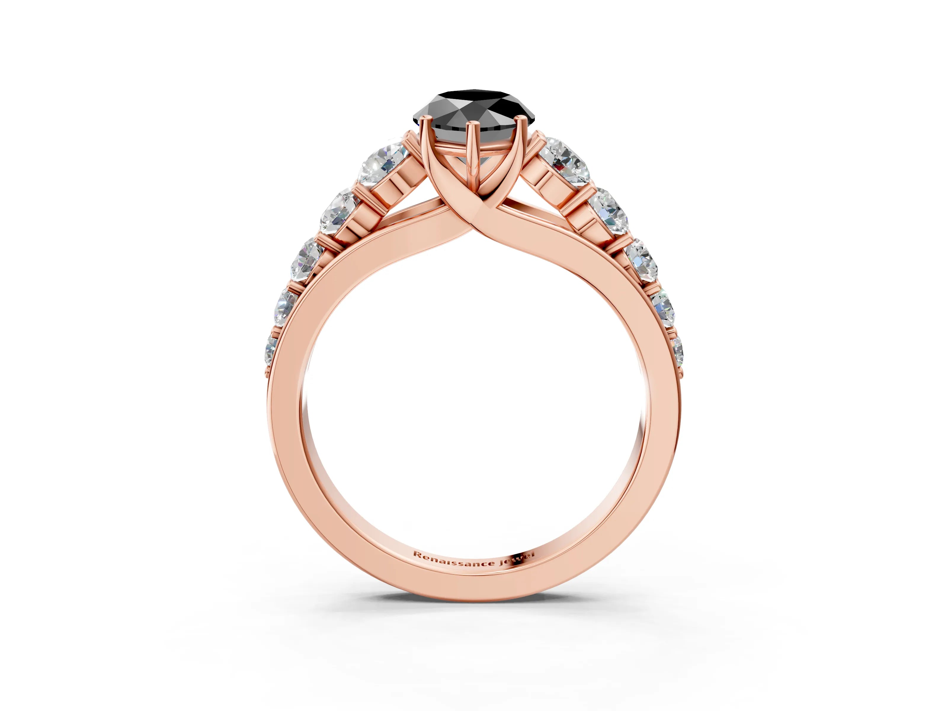 Rose gold Fancy Black Marquise Cut Brilliant Diamond Pavé Band with Six-Prong Setting_3