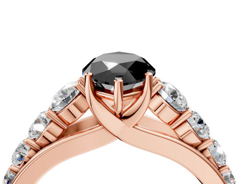 Rose gold Fancy Black Marquise Cut Brilliant Diamond Pavé Band with Six-Prong Setting_4