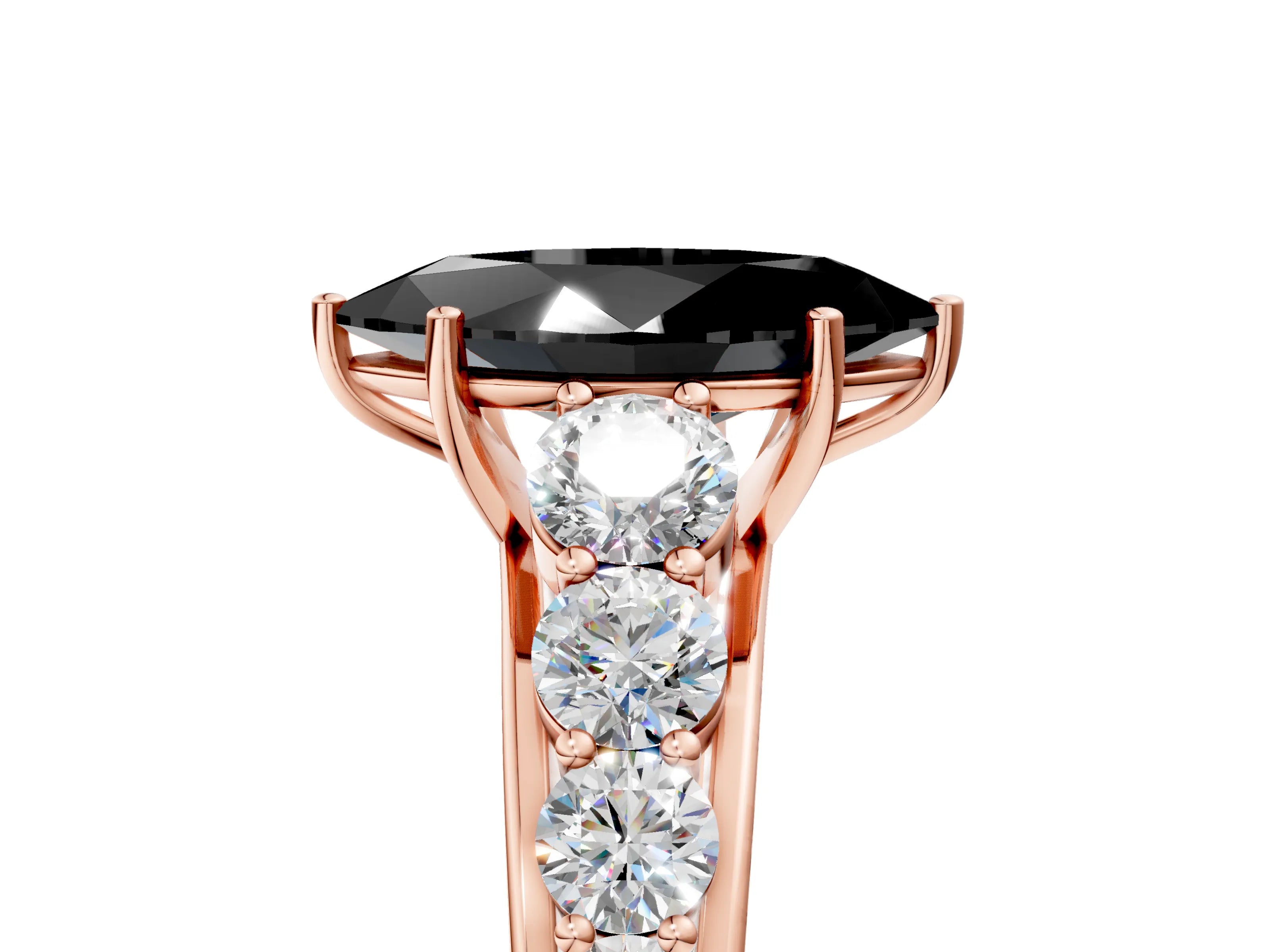 Rose gold Fancy Black Marquise Cut Brilliant Diamond Pavé Band with Six-Prong Setting_5