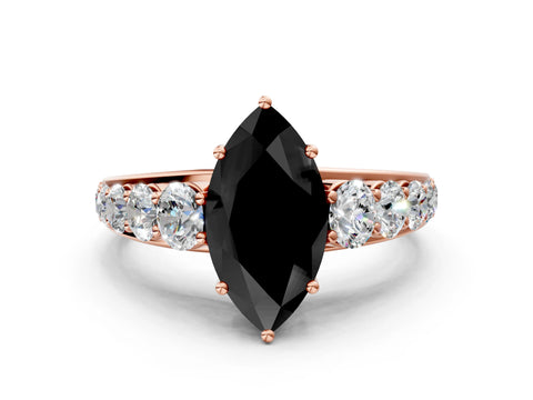 Rose gold Fancy Black Marquise Cut Brilliant Diamond Pavé Band with Six-Prong Setting