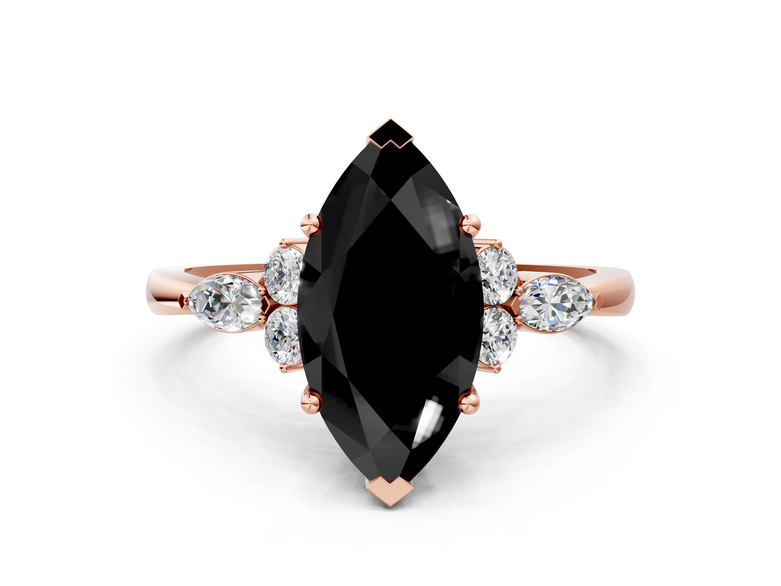 Rose gold Fancy Black Marquise Cut Brilliant Diamond Solitaire Ring with Pear Side Stones and Four-Prong Setting_3
