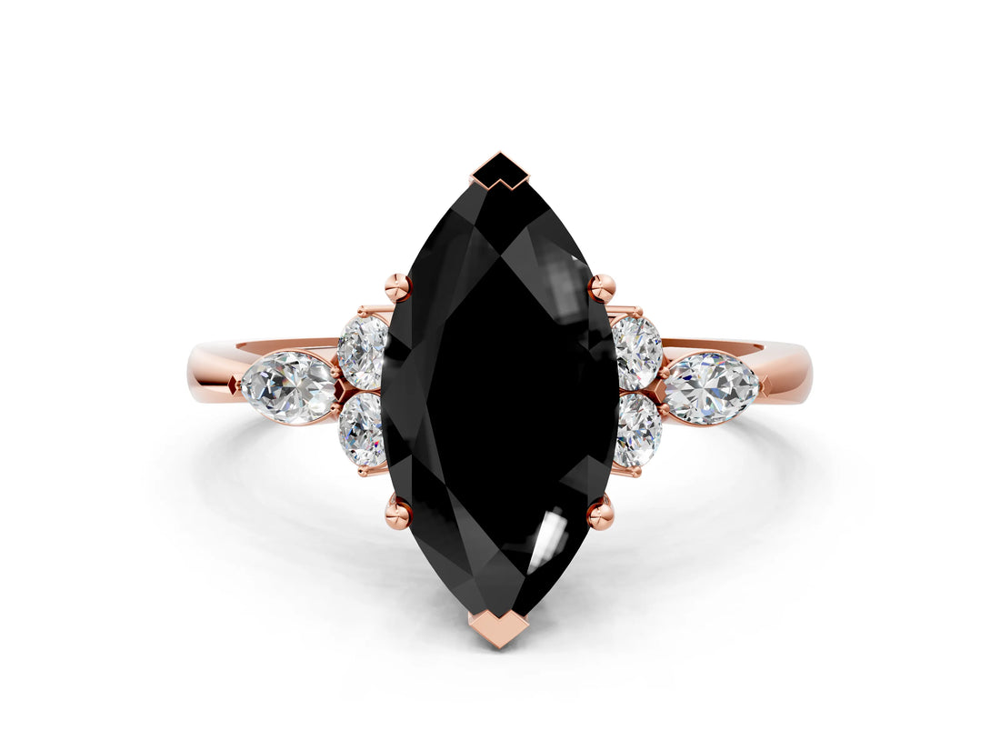 Rose gold Fancy Black Marquise Cut Brilliant Diamond Solitaire Ring with Pear Side Stones and Four-Prong Setting_3