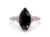 Rose gold Fancy Black Marquise Cut Brilliant Diamond Solitaire Ring with Pear Side Stones and Four-Prong Setting_3