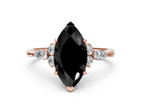 Rose gold Fancy Black Marquise Cut Brilliant Diamond Solitaire Ring with Pear Side Stones and Four-Prong Setting_3