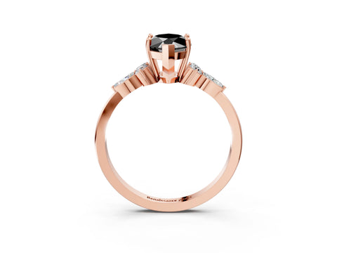 Rose gold Fancy Black Marquise Cut Brilliant Diamond Solitaire Ring with Pear Side Stones and Four-Prong Setting_6