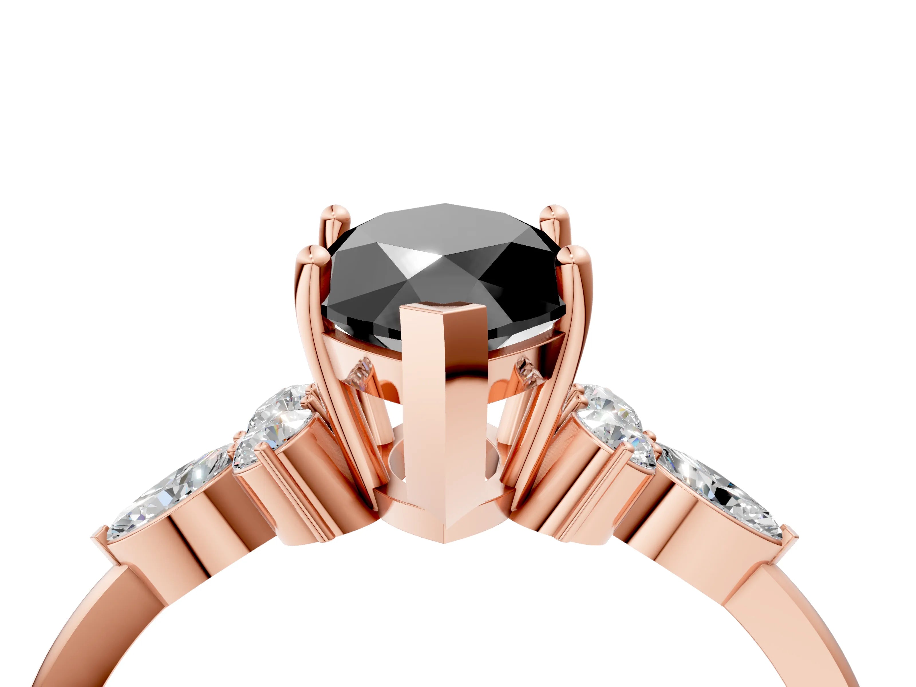 Rose gold Fancy Black Marquise Cut Brilliant Diamond Solitaire Ring with Pear Side Stones and Four-Prong Setting_7