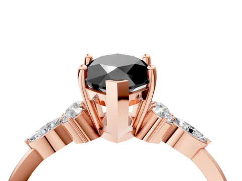 Rose gold Fancy Black Marquise Cut Brilliant Diamond Solitaire Ring with Pear Side Stones and Four-Prong Setting_7