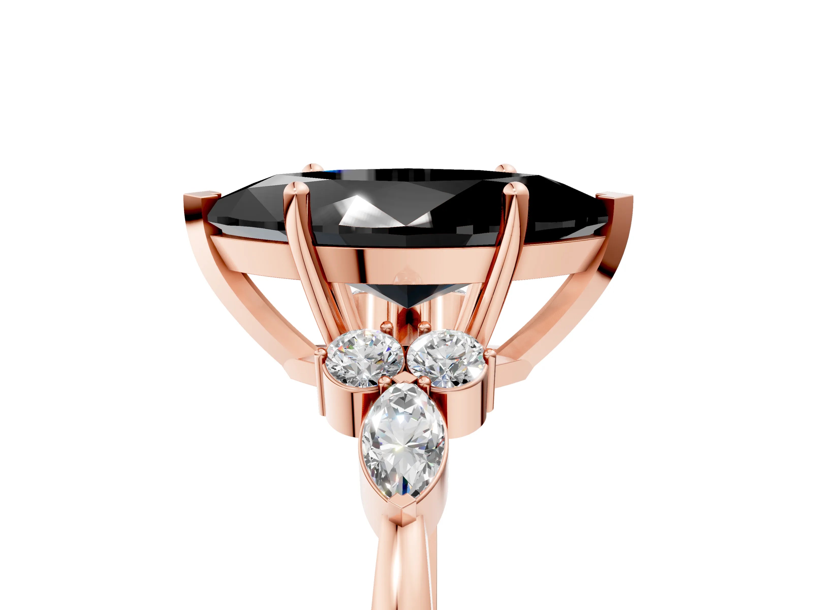 Rose gold Fancy Black Marquise Cut Brilliant Diamond Solitaire Ring with Pear Side Stones and Four-Prong Setting_8