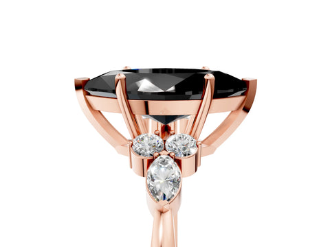 Rose gold Fancy Black Marquise Cut Brilliant Diamond Solitaire Ring with Pear Side Stones and Four-Prong Setting_8