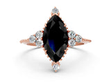 Rose gold Fancy Black Marquise Cut Brilliant Diamond with Cluster Setting on a Beaded Band and Four-Prong Setting