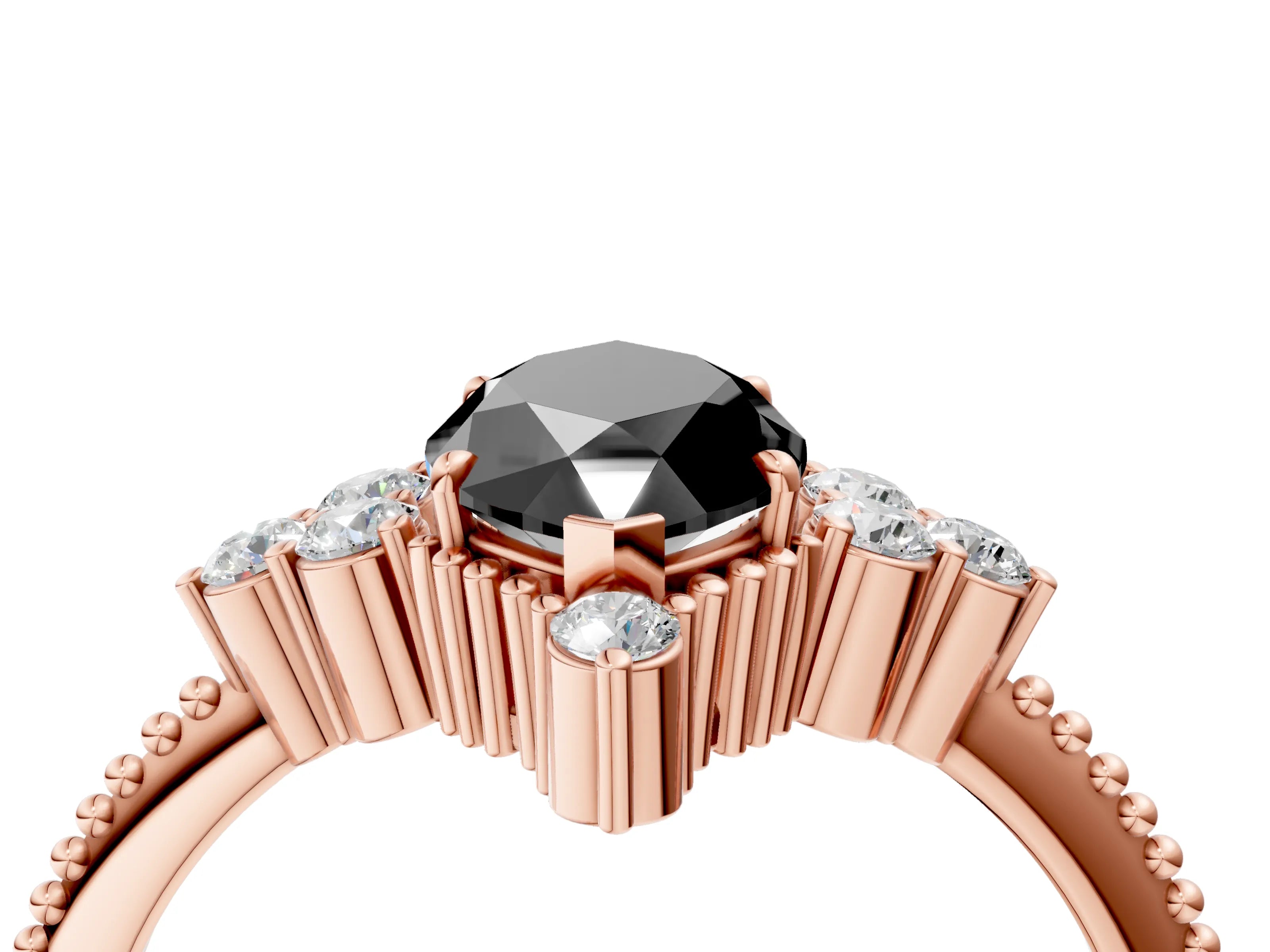 Rose gold Fancy Black Marquise Cut Brilliant Diamond with Cluster Setting on a Beaded Band and Four-Prong Setting_4