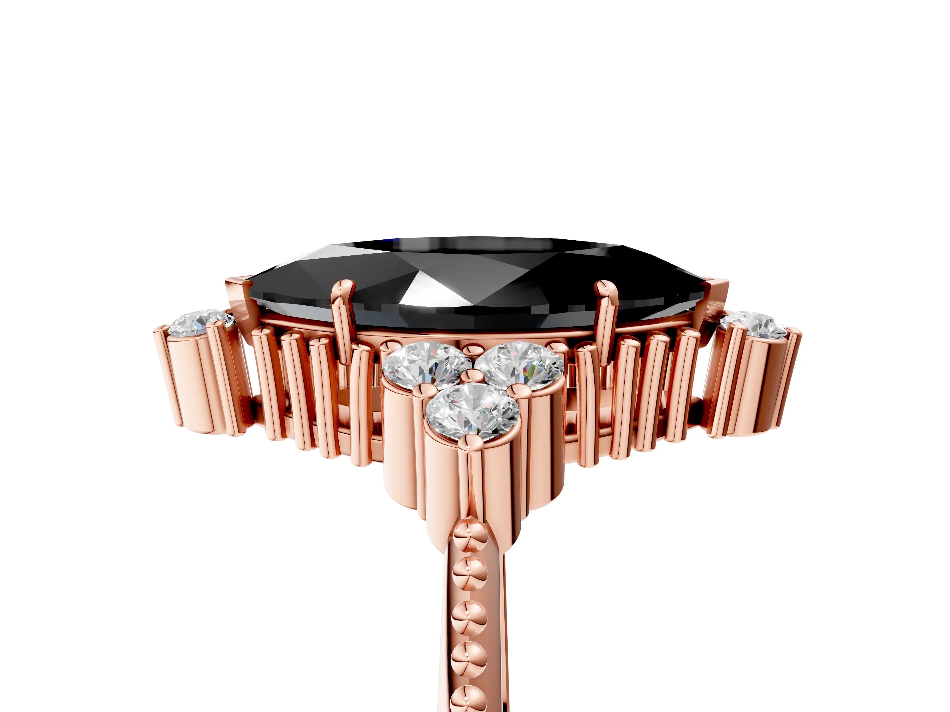 Rose gold Fancy Black Marquise Cut Brilliant Diamond with Cluster Setting on a Beaded Band and Four-Prong Setting_5