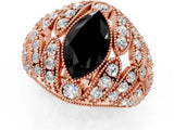 Rose gold Fancy Black Marquise Cut Brilliant Halo Pave Diamond Milgrain Ring_1