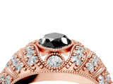 Rose gold Fancy Black Marquise Cut Brilliant Halo Pave Diamond Milgrain Ring_4