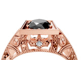 Rose gold Fancy Black Marquise Cut Brilliant Milgrain Filigree Diamond Ring with Square Prong Setting_10
