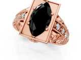 Rose gold Fancy Black Marquise Cut Brilliant Milgrain Filigree Diamond Ring with Square Prong Setting_13