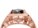 Rose gold Fancy Black Marquise Cut Brilliant Milgrain Filigree Diamond Ring with Square Prong Setting_16