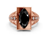 Rose gold Fancy Black Marquise Cut Brilliant Milgrain Filigree Diamond Ring with Square Prong Setting_6