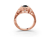 Rose gold Fancy Black Marquise Cut Brilliant Milgrain Filigree Diamond Ring with Square Prong Setting_9