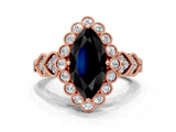 Rose gold Fancy Black Marquise Cut Brilliant Milgrain Pave Heart Band Solitaire Ring