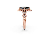 Rose gold Fancy Black Marquise Cut Brilliant Milgrain Pave Heart Band Solitaire Ring_2