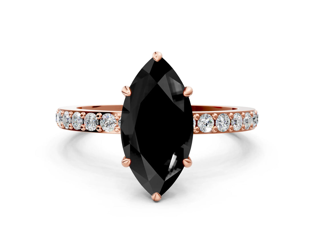 Rose gold Fancy Black Marquise Cut Brilliant Pavé Band Solitaire with Four-Prong Setting