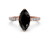 Rose gold Fancy Black Marquise Cut Brilliant Pavé Band Solitaire with Four-Prong Setting
