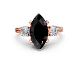 Rose gold Fancy Black Marquise Cut Brilliant Three-Stone Diamond Ring with Pavé Band and Four-Prong Setting_3