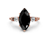 Rose gold Fancy Black Marquise Cut Brilliant Three-Stone Pave Band with Four-Prong Setting