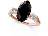 Rose gold Fancy Black Marquise Cut Brilliant Three-Stone Pave Band with Four-Prong Setting_1