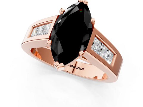 Rose gold Fancy Black Marquise Cut Cut Channel Set Solitaire Ring with Four-Prong Setting_1