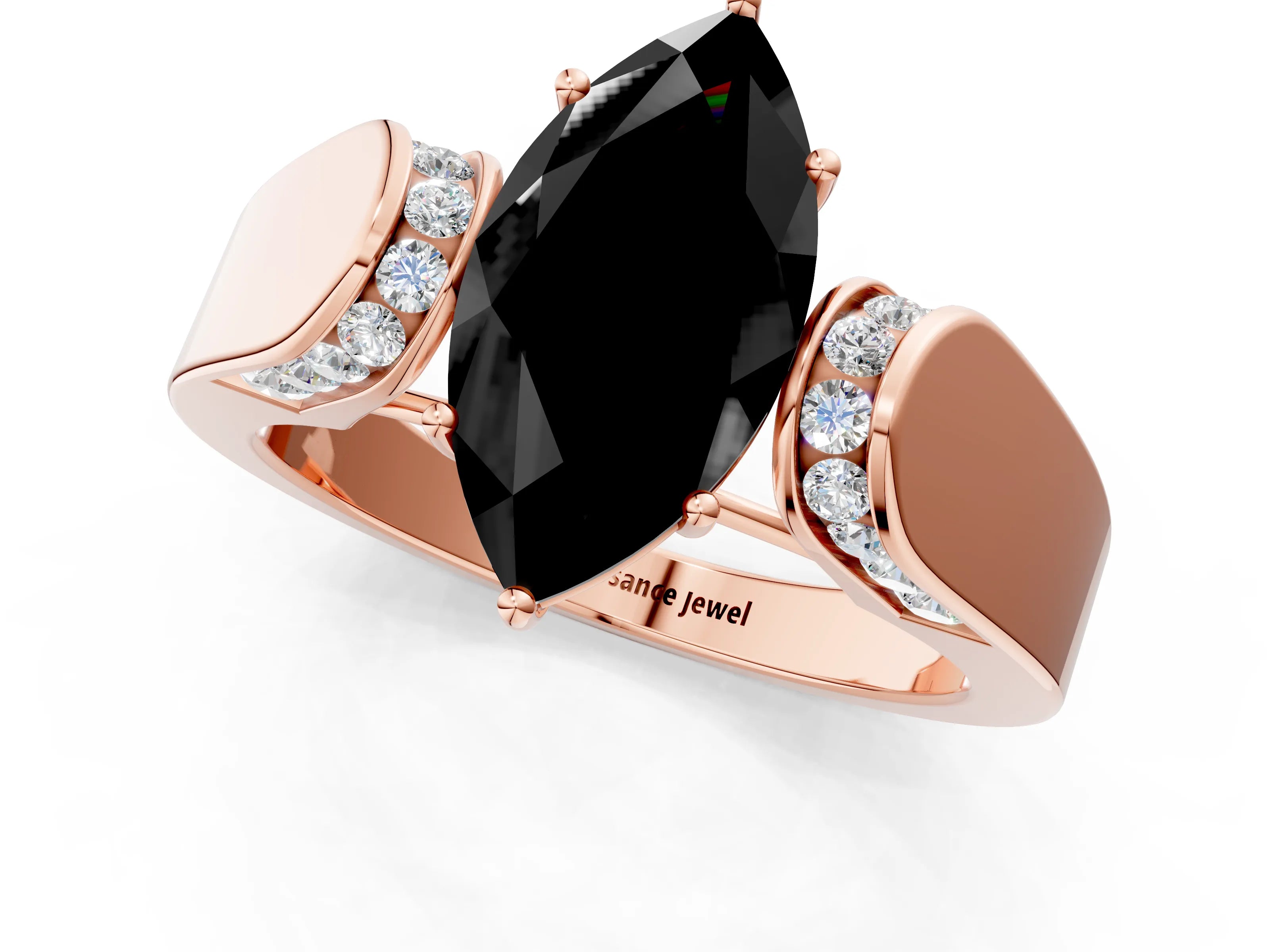 Rose gold Fancy Black Marquise Cut Cut Diamond Channel Set Solitaire Ring with Four-Prong Setting_1