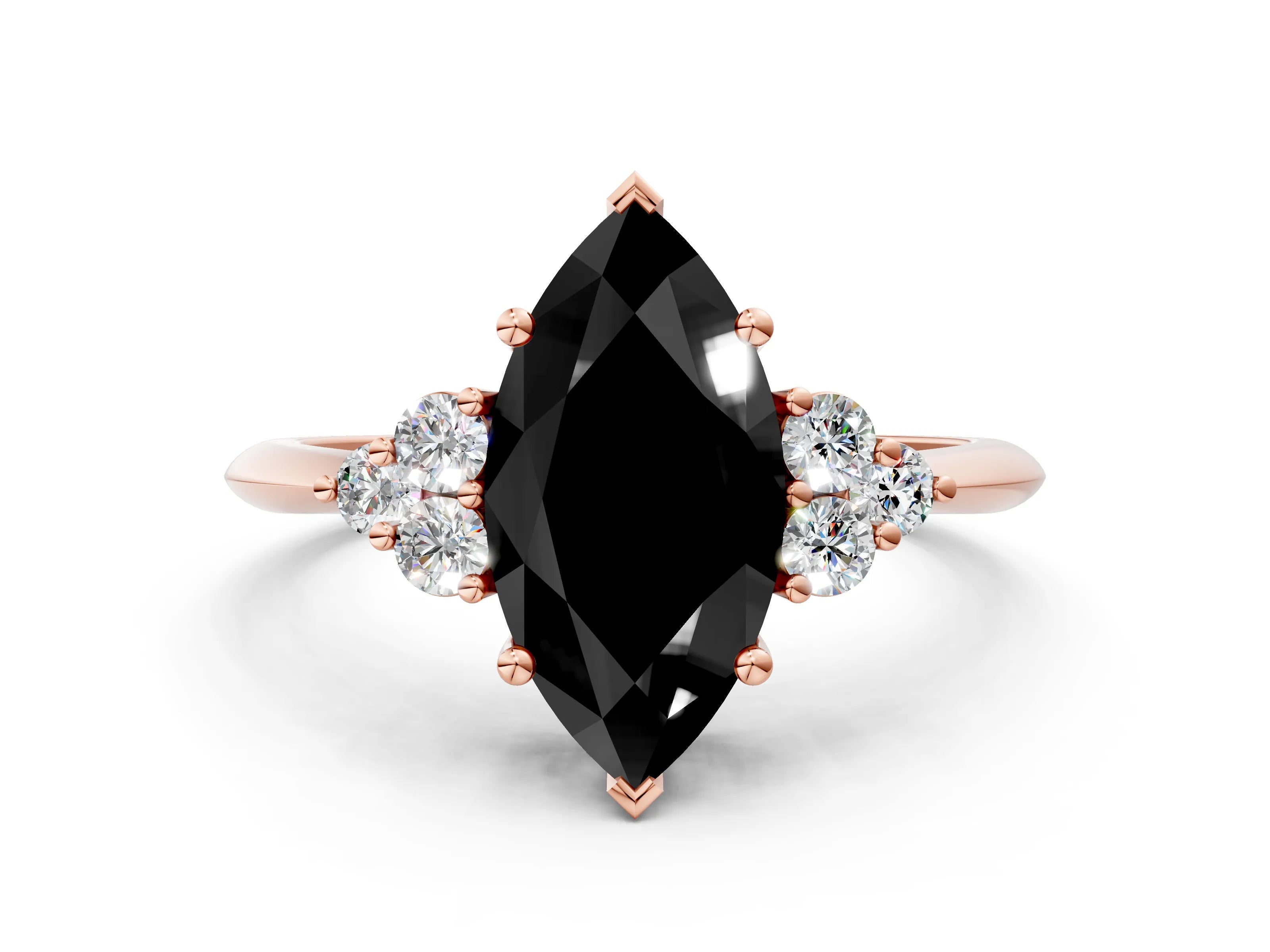 Rose gold Fancy Black Marquise Cut Cut Diamond Cluster Ring with Solitaire Band and Four-Prong Setting_12